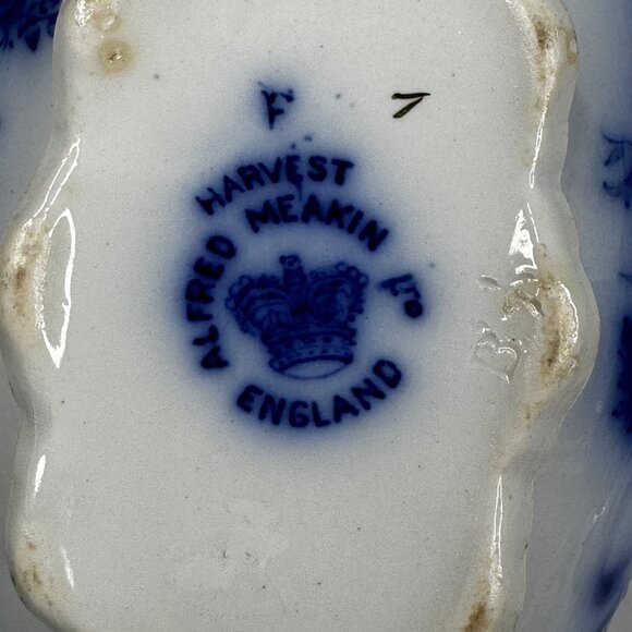 Antique Alfred Meakin Harvest Flow Blue Gravy Boat Porcelain w Underplate Relish - Picture 3 of 14